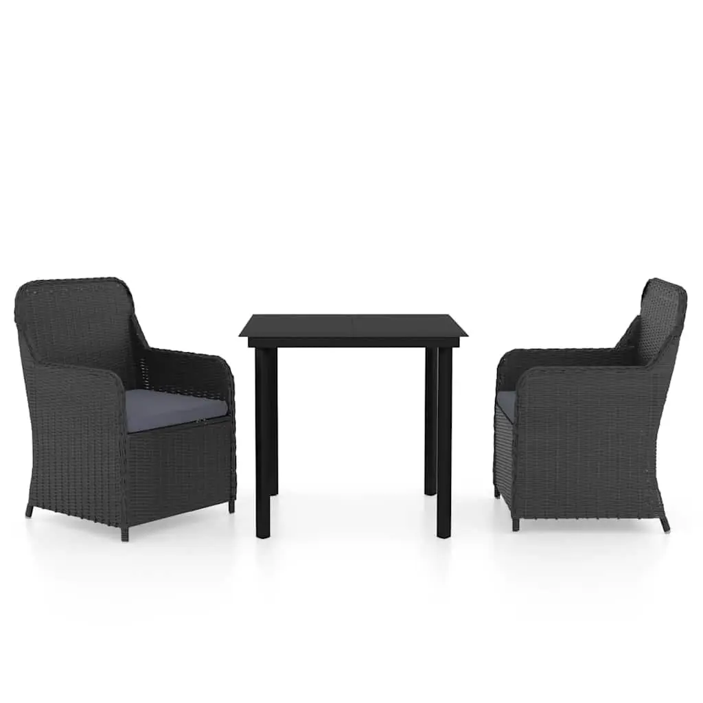 3 Piece Garden Dining Set Outdoor Table Chairs Cushions Black