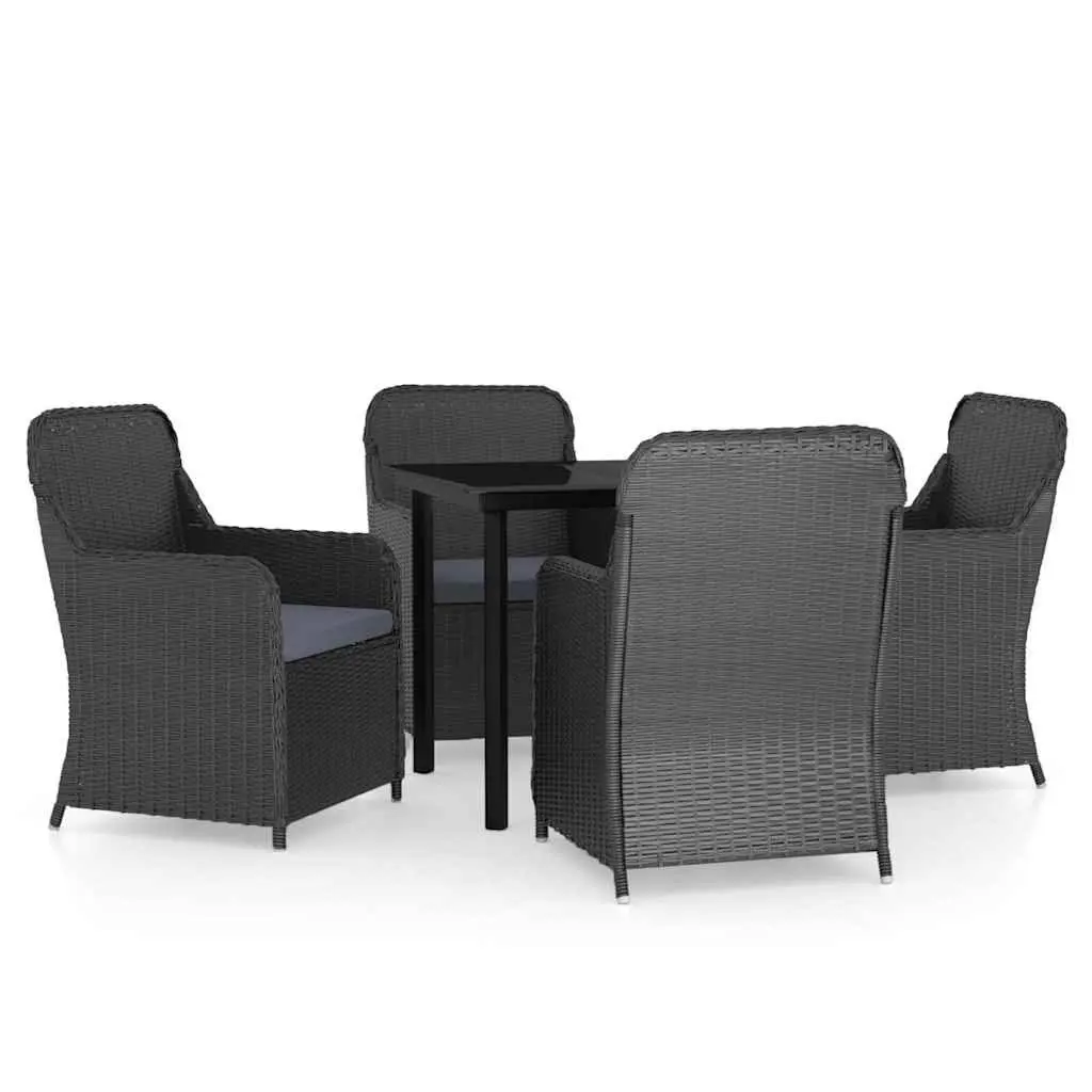 5 Piece Outdoor Dining Set Black Garden Patio Furniture Table Chairs Cushions