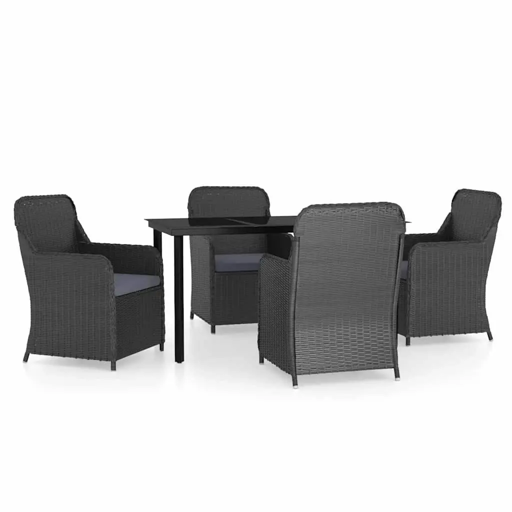Outdoor Dining Set 5 Piece Rattan Chairs Glass Table Black Steel Frame