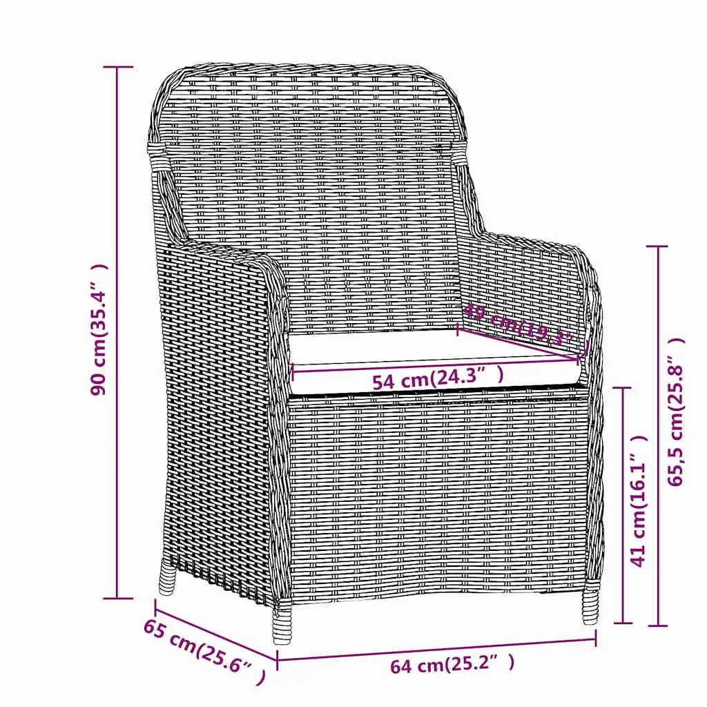 Garden Dining Set 3 Piece Outdoor Furniture Table Chairs Cushions Black