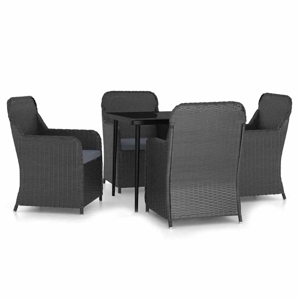 5 Piece Garden Dining Set Outdoor Patio Furniture Black with Cushions Glass