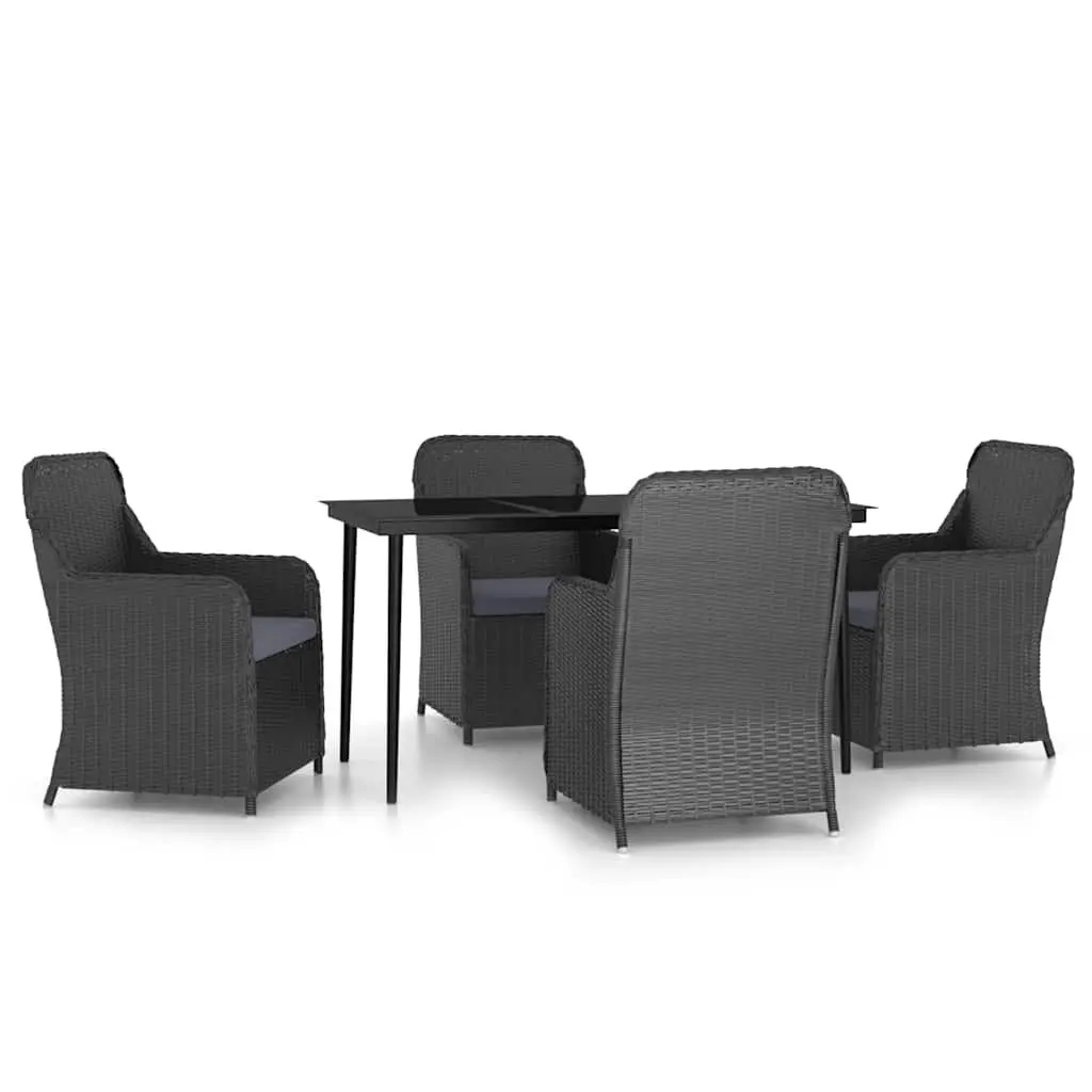 5 Piece Outdoor Dining Set Black Garden Patio Furniture Cushions Glass