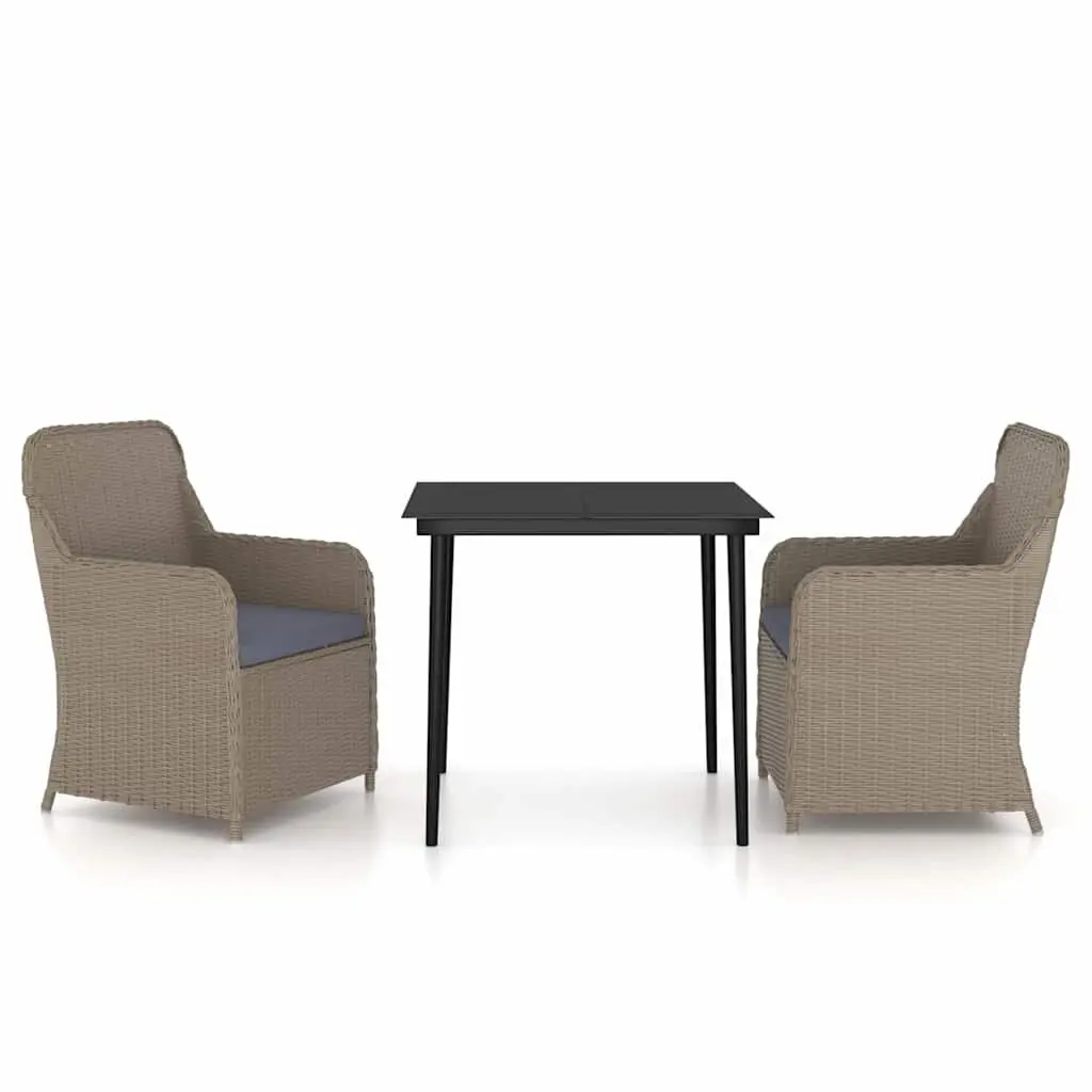 Garden Dining Set Outdoor Furniture 3 Piece Brown Patio Table Chairs