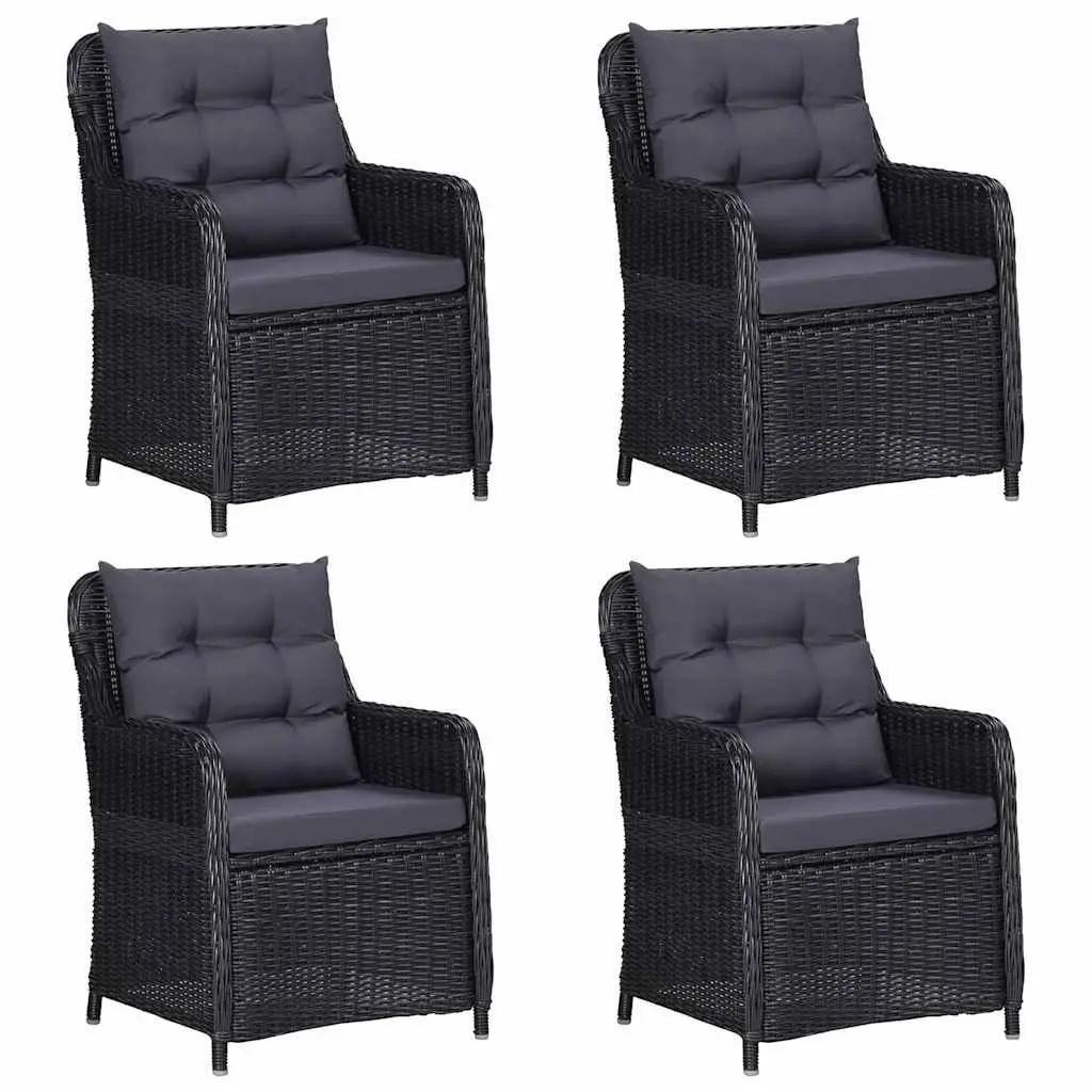 Garden Dining Set 5 Piece Outdoor Furniture Black Glass Table and PE Rattan Chairs