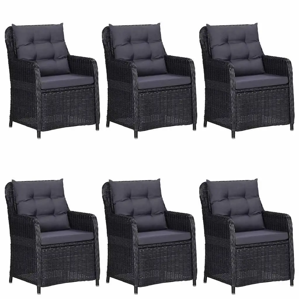 7 Piece Outdoor Furniture Dining Set for Garden Use with Black Steel Frame and PE Rattan Chairs