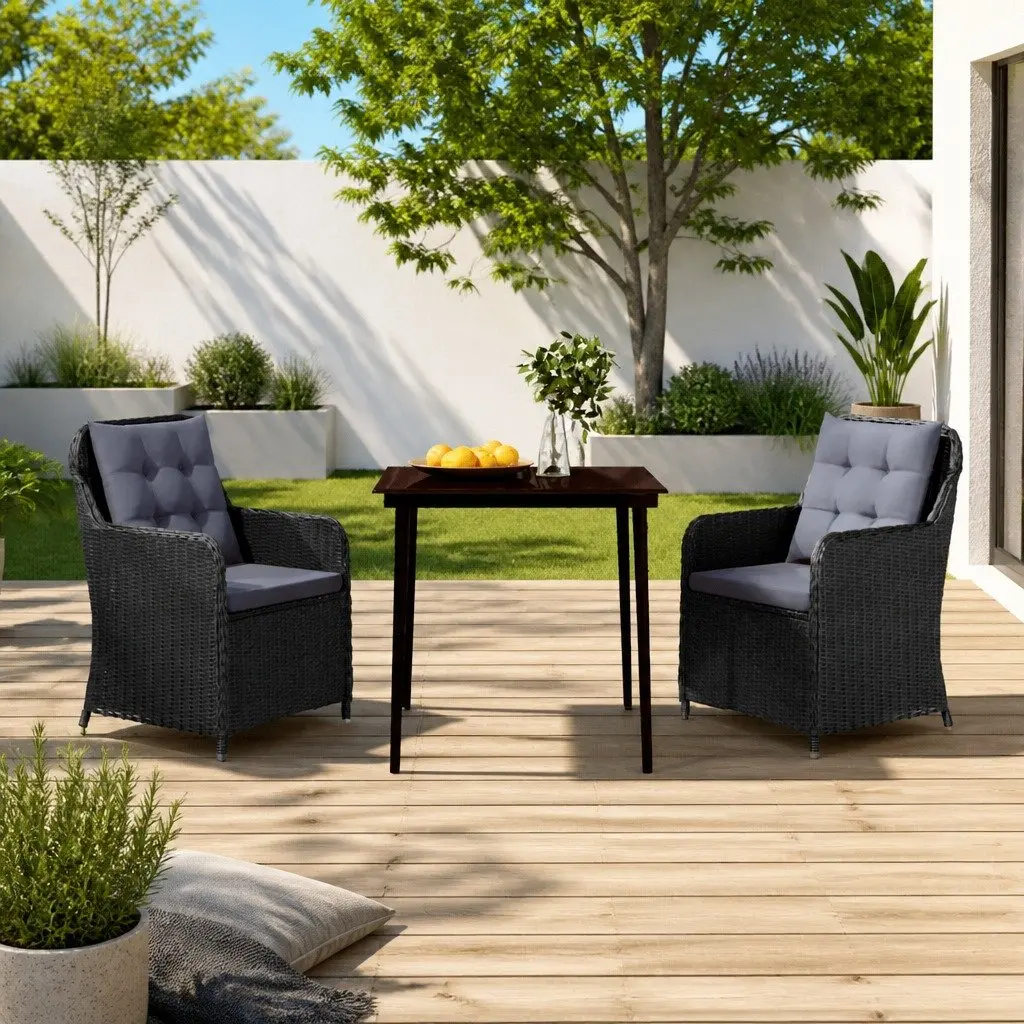 3 Piece Garden Dining Set Outdoor Furniture Patio Table Chairs Black