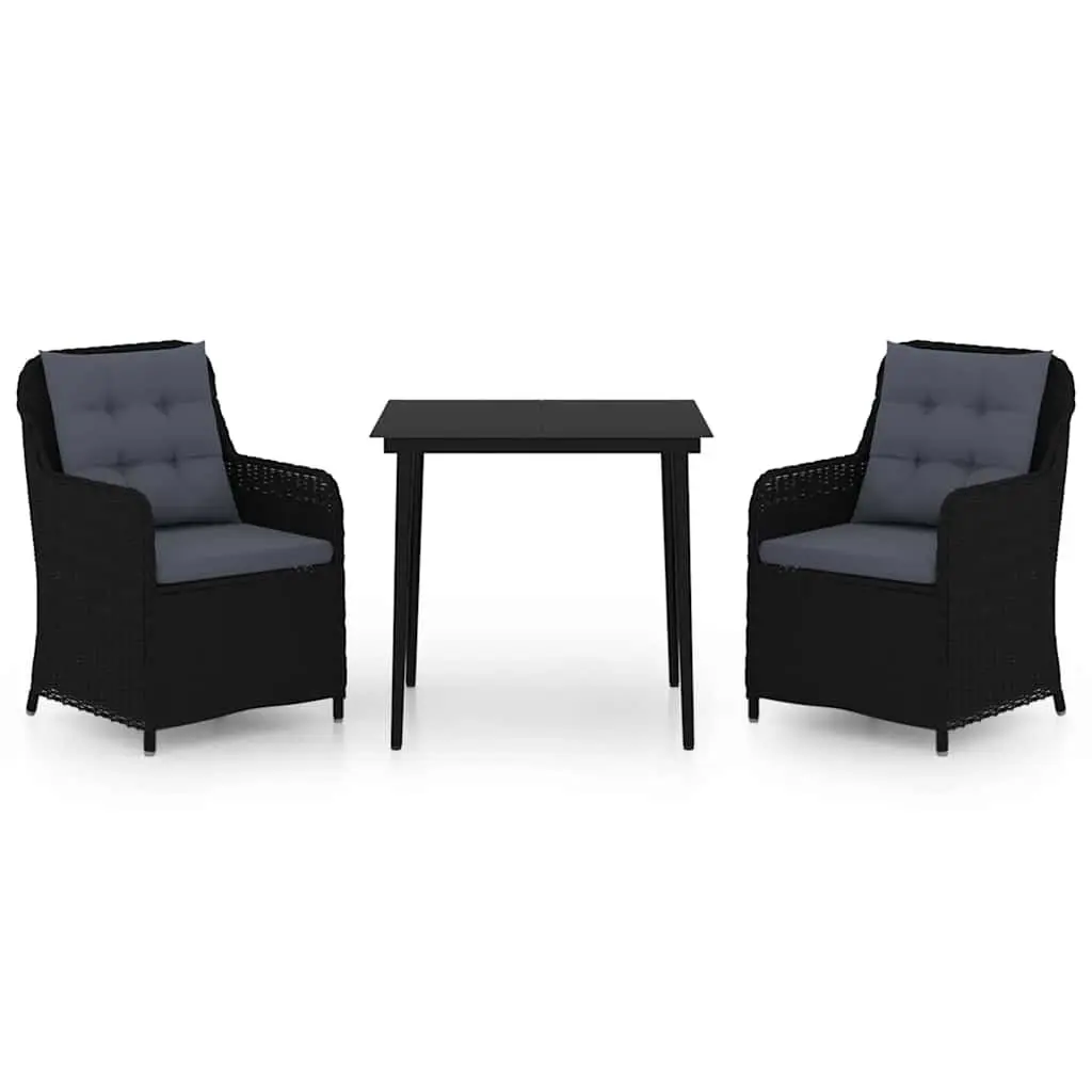 3 Piece Garden Dining Set Outdoor Furniture Patio Table Chairs Black