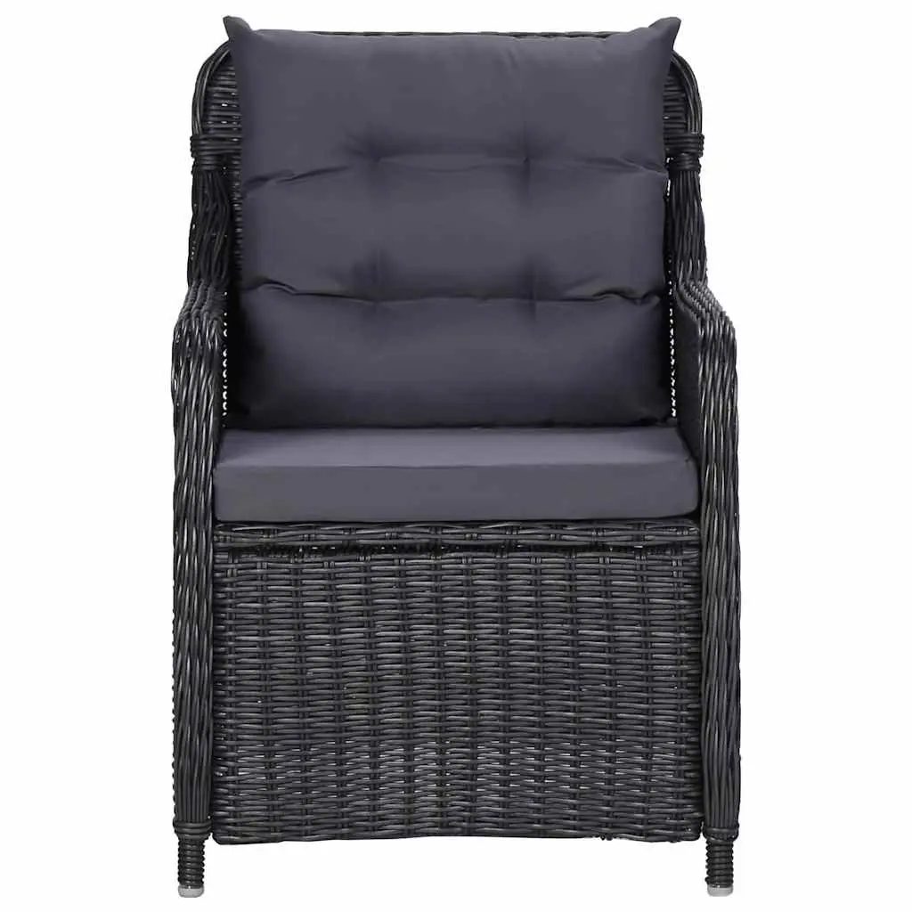 7 Piece Outdoor Garden Dining Set Glass Table Black Steel Frame PE Rattan Chairs