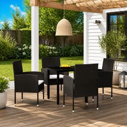 Outdoor Dining Set 5 Piece Black Patio Table Chairs with Cushions Included