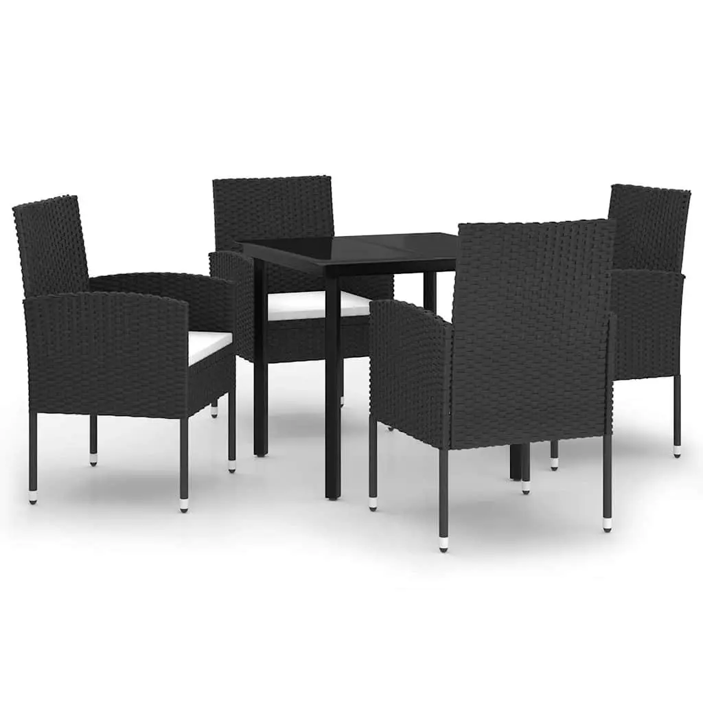 5 Piece Outdoor Garden Dining Set Black Steel Frame Glass Tabletop