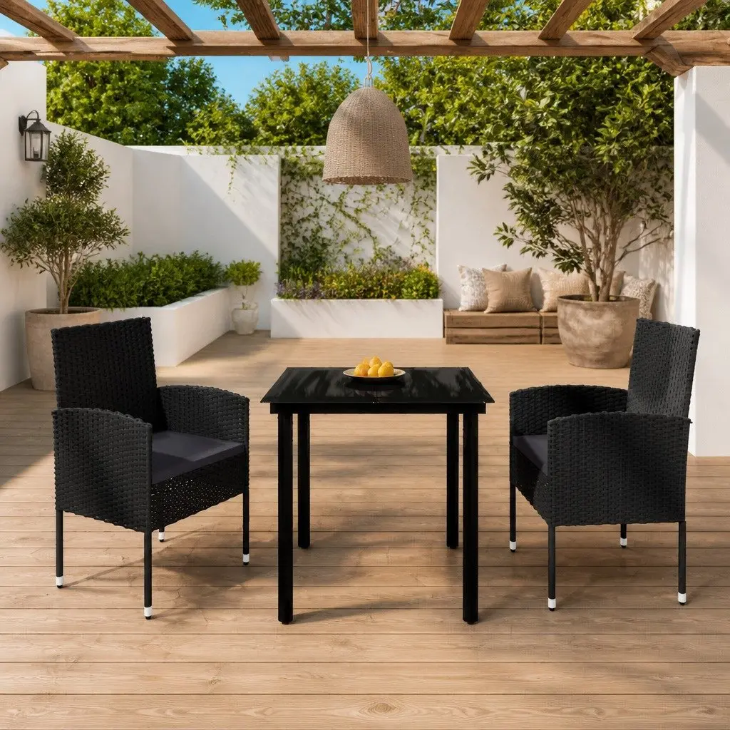 Garden Dining Set 3 Piece Outdoor Furniture Table Chairs Black