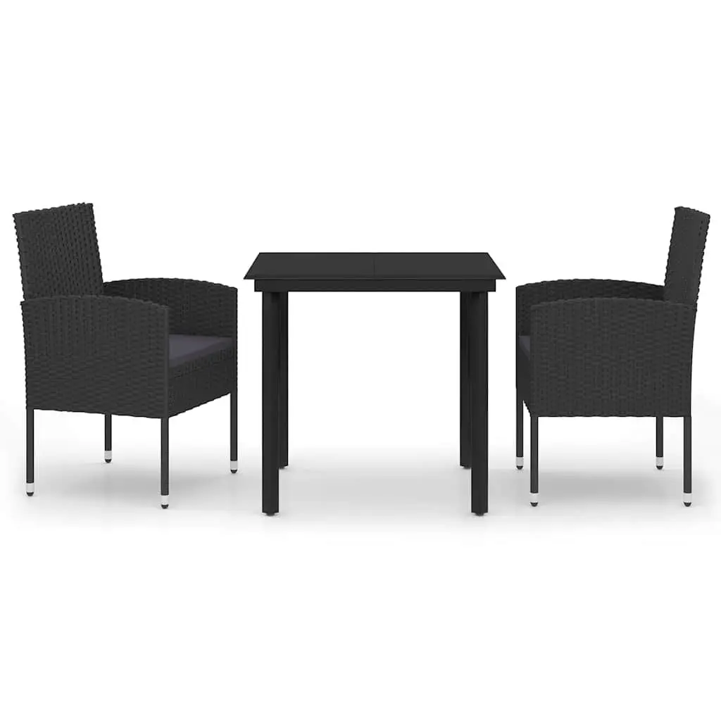 Garden Dining Set 3 Piece Outdoor Furniture Table Chairs Black