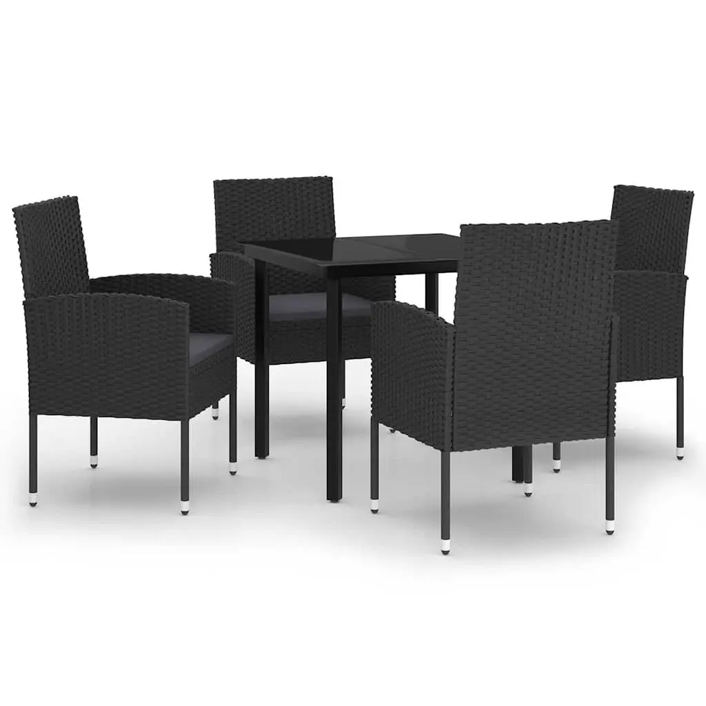 Garden Dining Set 5 Piece Outdoor Furniture Black Steel Frame Glass Table Rattan Chairs