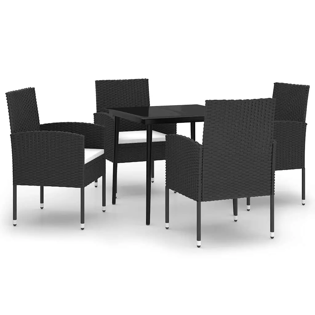 Garden Dining Set 5 Piece Outdoor Furniture Black Steel Frame Glass Table and Chairs