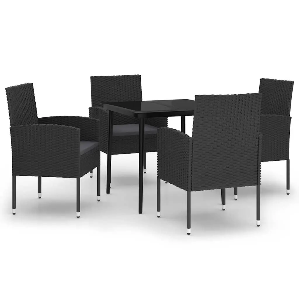 5 Piece Outdoor Dining Set Garden Patio Furniture Black Rattan Chairs Glass Tabletop