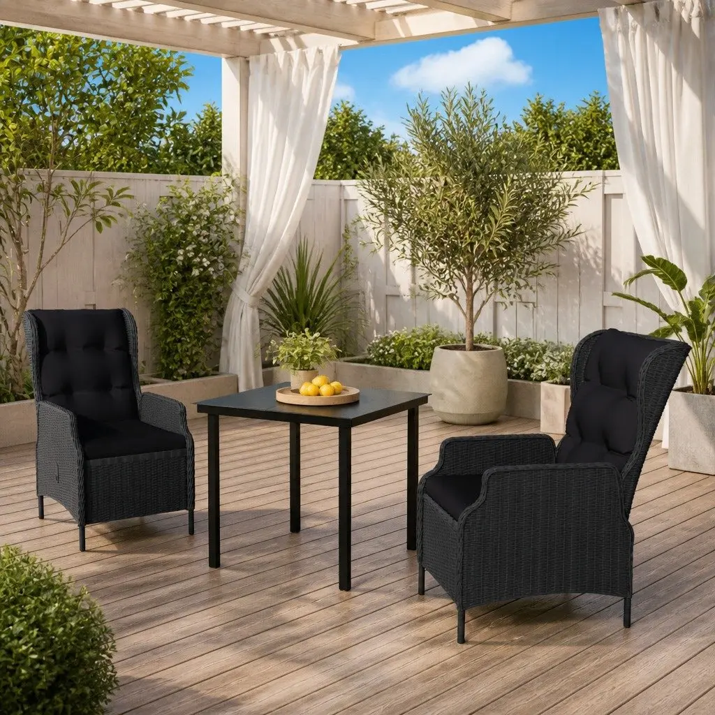 Garden Dining Set 3 Piece Outdoor Patio Furniture Reclining Chair Grey