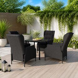 5 Piece Outdoor Dining Set Garden Patio Furniture Reclining Chairs Glass Table