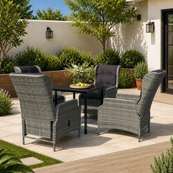 5 Piece Garden Dining Set Outdoor Patio Furniture Reclining Chairs Glass Table
