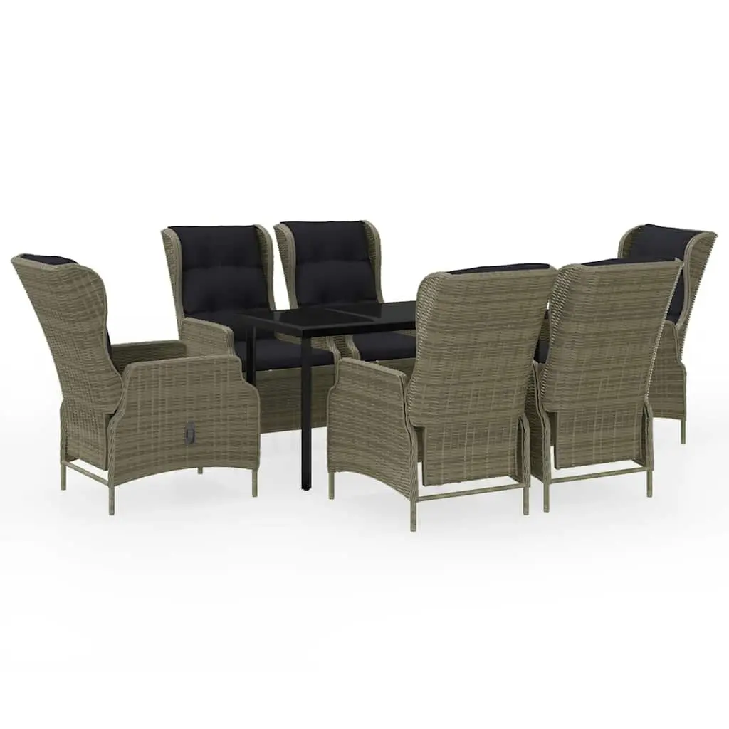 7 Piece Garden Dining Set Outdoor Patio Furniture Brown Reclining Chairs Glass Table