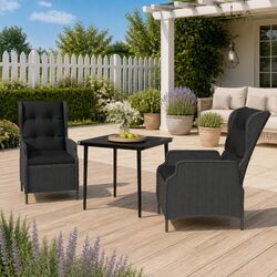 3 Piece Outdoor Garden Dining Set Grey Reclining Chairs Glass Table Patio