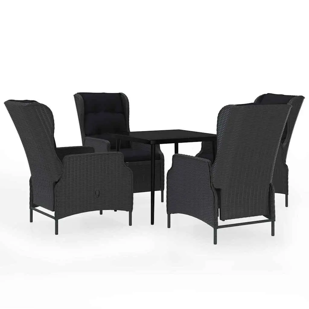 5 Piece Outdoor Garden Dining Set Grey Reclining Chairs Glass Table