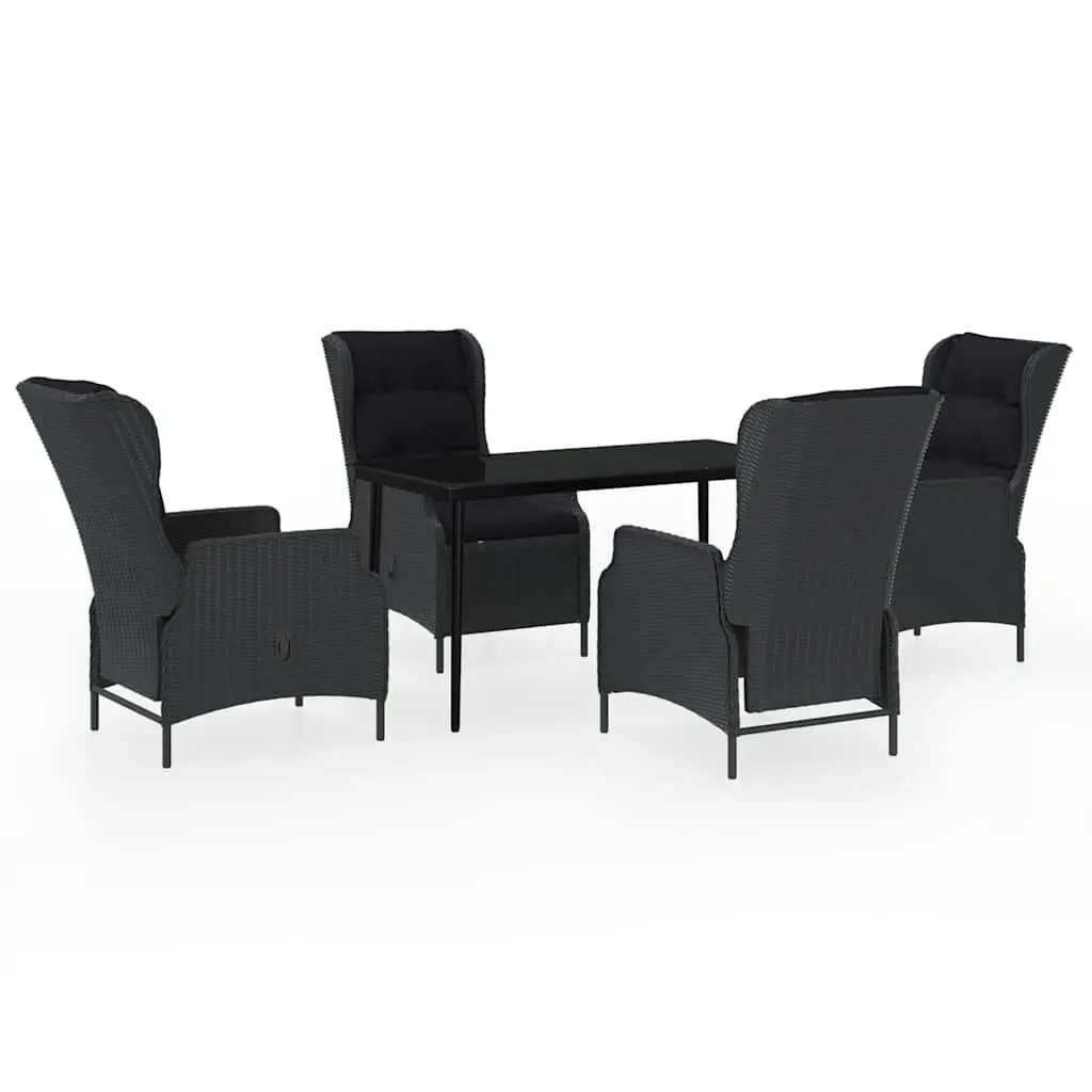 Outdoor Dining Set 5 Piece Grey Reclining Chairs Glass Top for Patios and Gardens