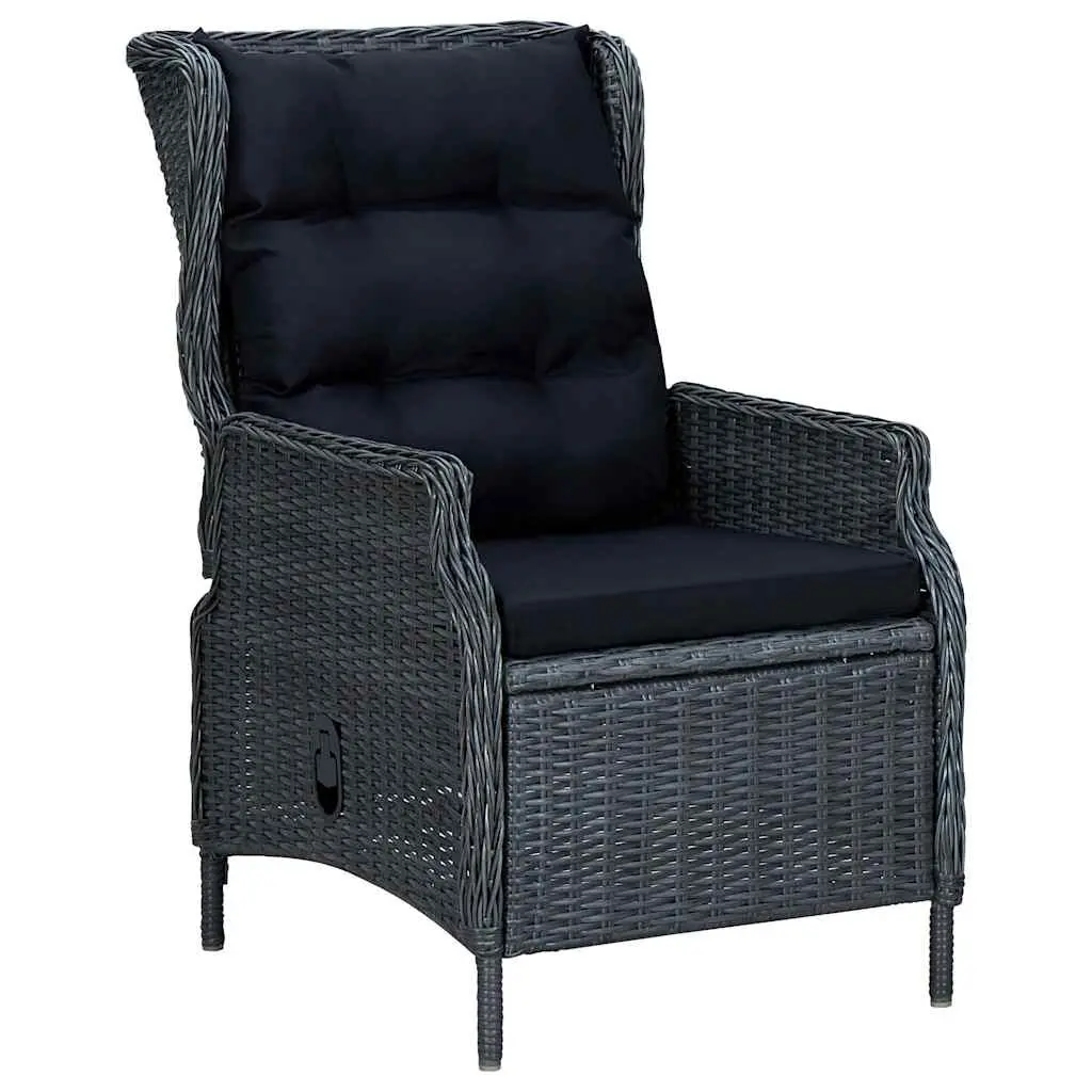 Outdoor Dining Set 5 Piece Grey Reclining Chairs Glass Top for Patios and Gardens