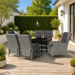 Value-Focused 7 Piece Grey Rattan Dining Set