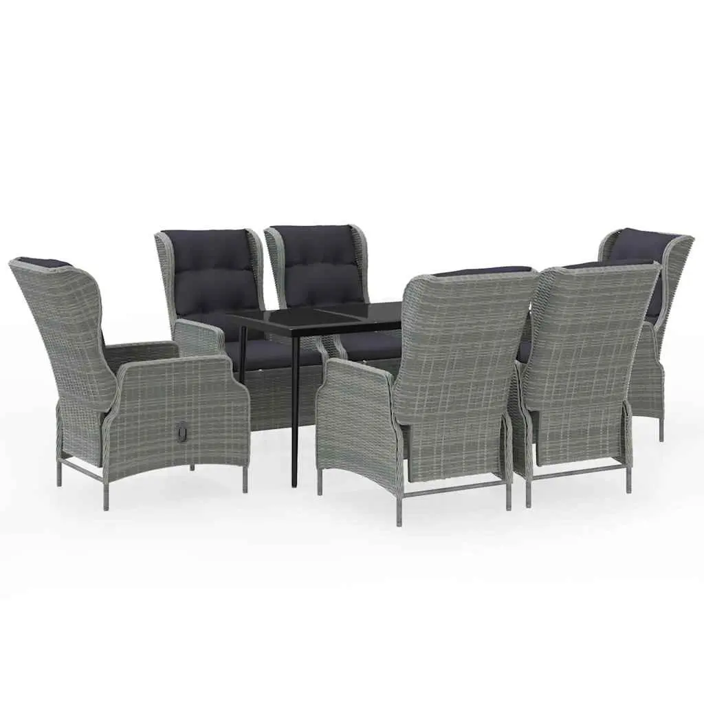 7 Piece Garden Dining Set Outdoor Use Grey Rattan Chairs Glass Table