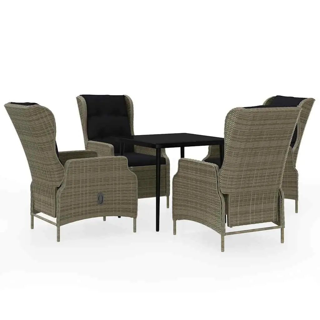 Outdoor Furniture 5 Piece Garden Dining Set Brown Reclining Chairs Glass Table