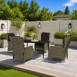 Garden Dining Set 5 Piece Outdoor Furniture Brown Rattan Chairs Glass Table