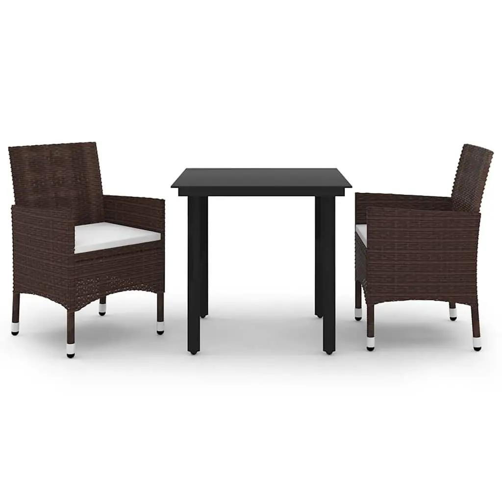 Garden Dining Set Outdoor Furniture 3 Piece Brown Rattan Chairs Glass Table