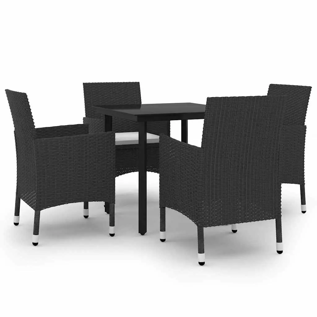 5 Piece Garden Dining Set Outdoor Furniture Brown Poly Rattan Glass Table Chairs