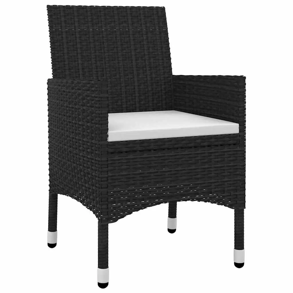 7 Piece Outdoor Dining Set Garden Furniture Black Poly Rattan Glass Table Chairs