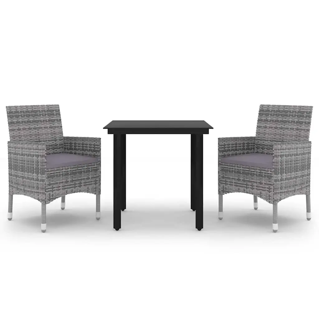 Outdoor Dining Set Grey Glass Table and Rattan Chairs 3 Piece