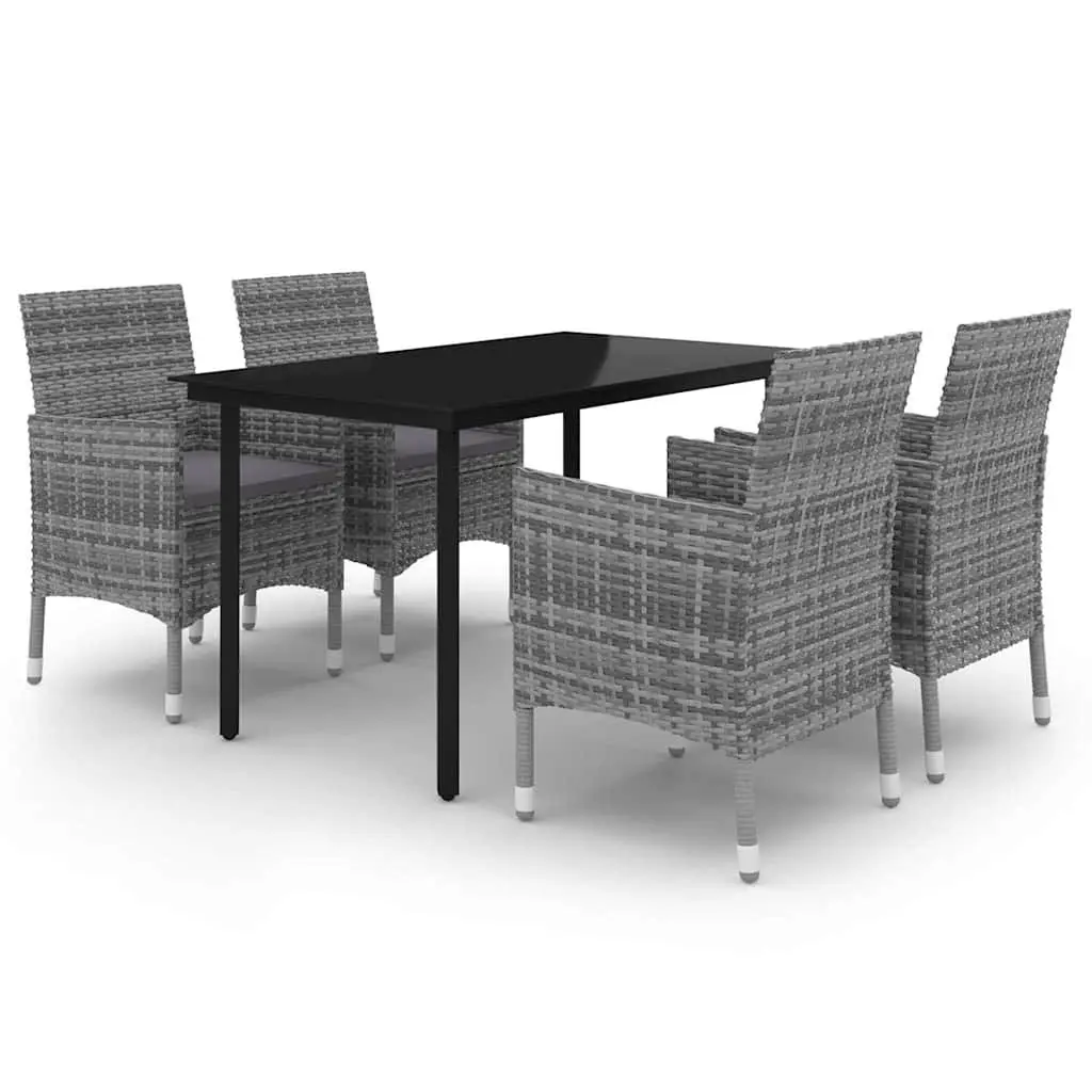 5 Piece Outdoor Dining Set Glass Table PE Rattan Chairs Garden Furniture Grey