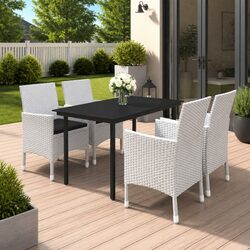 Comfortable 5 Piece Outdoor Dining Set with Rattan Chairs and Glass Table