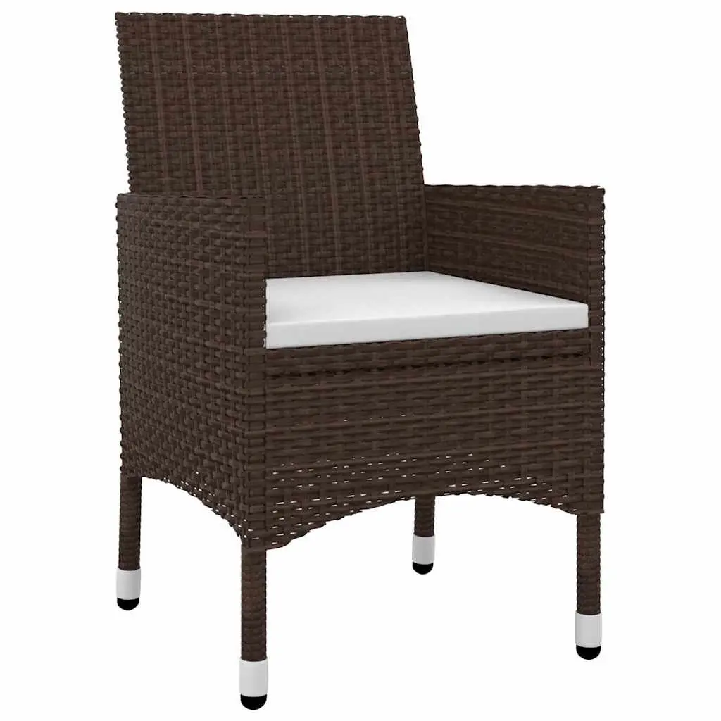 Garden Dining Set Outdoor Furniture 3 Piece Brown Poly Rattan Glass Table Chairs