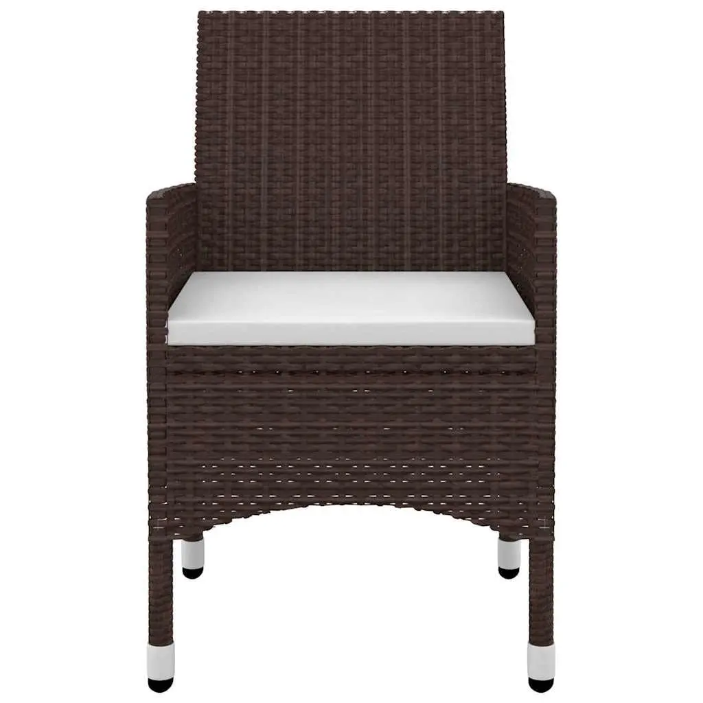 Garden Dining Set Outdoor Furniture 3 Piece Brown Poly Rattan Glass Table Chairs