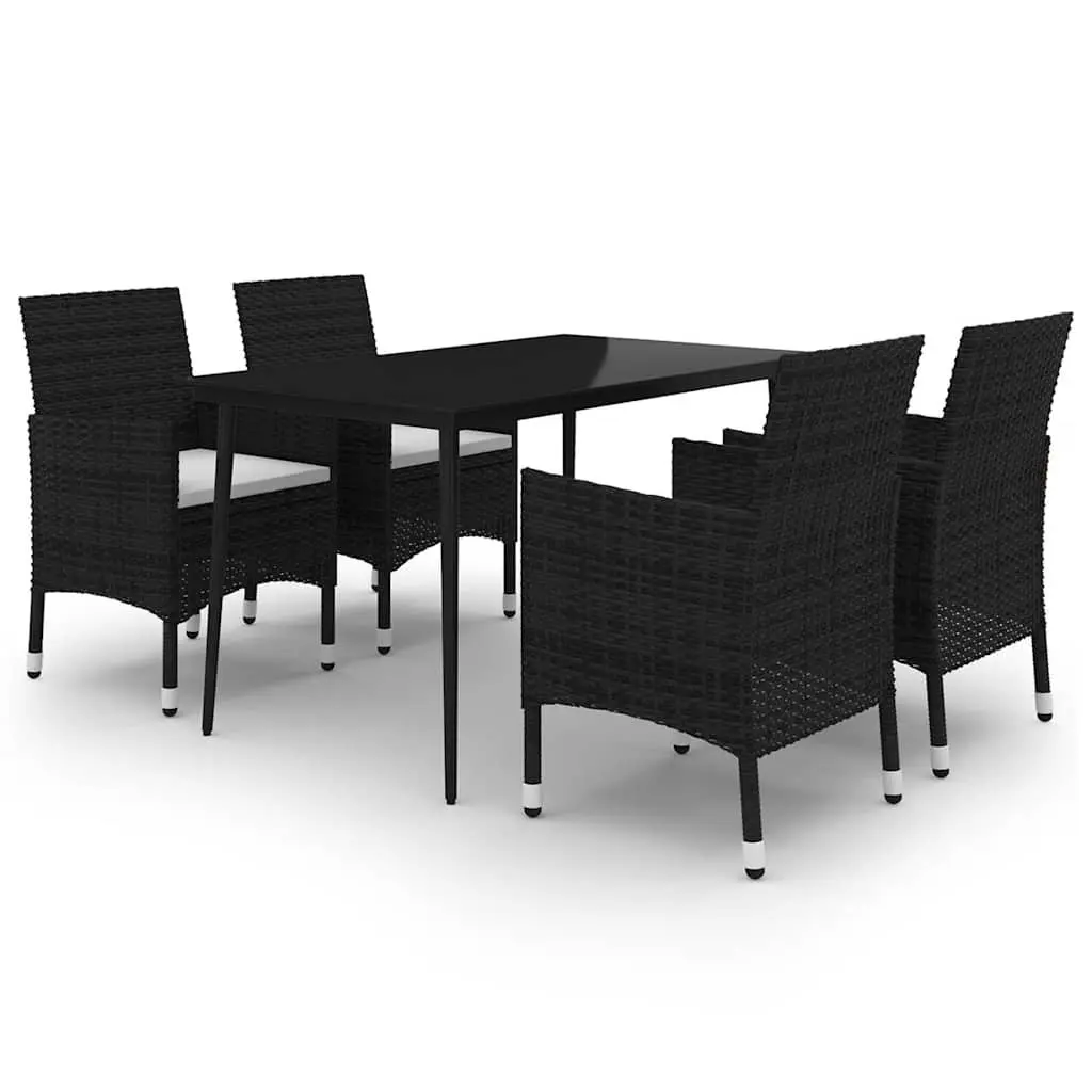 Garden Dining Set 5 Piece Outdoor Furniture Black Poly Rattan Chairs Table Glass Top