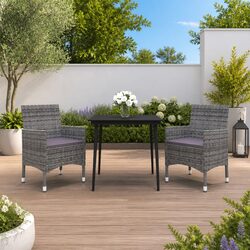 Garden Dining Set 3 Piece Outdoor Furniture Table Chairs with Cushions Grey