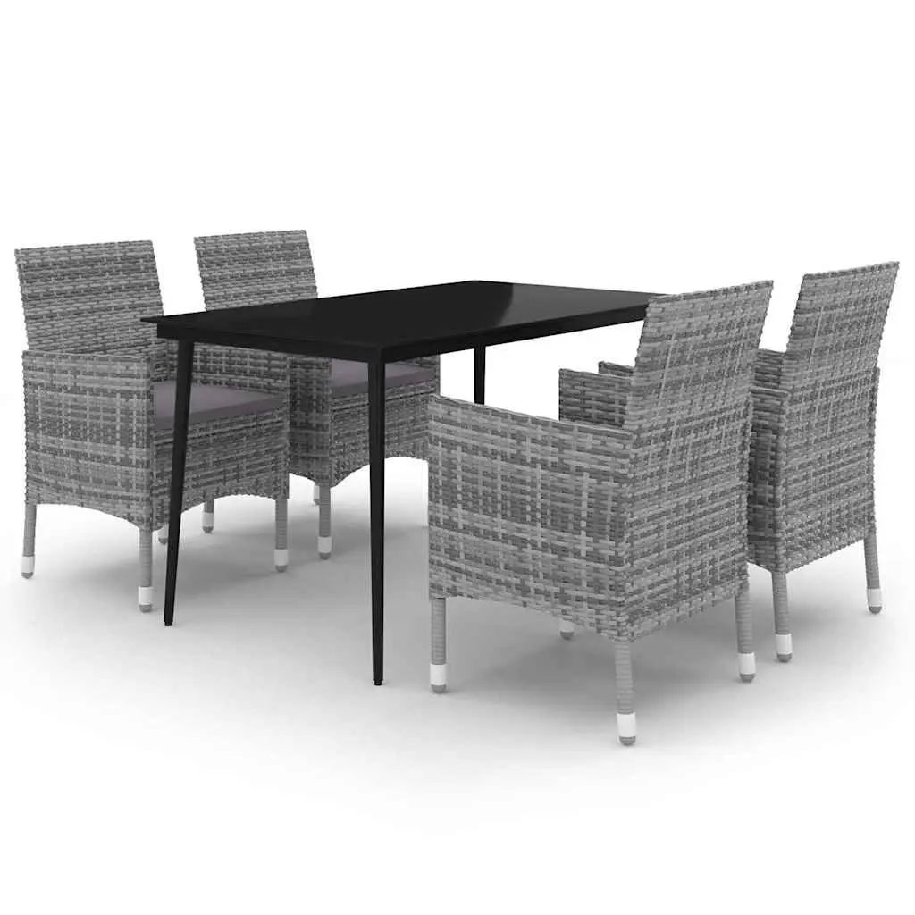 Garden Dining Set 5 Piece Outdoor Furniture Grey Poly Rattan Chairs Glass Table