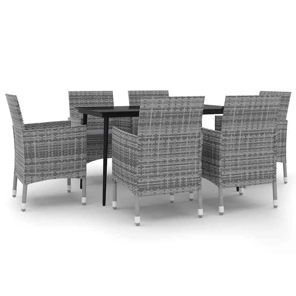 Outdoor Furniture Dining Set 7 Piece Grey Poly Rattan Table and Chairs with Cushions