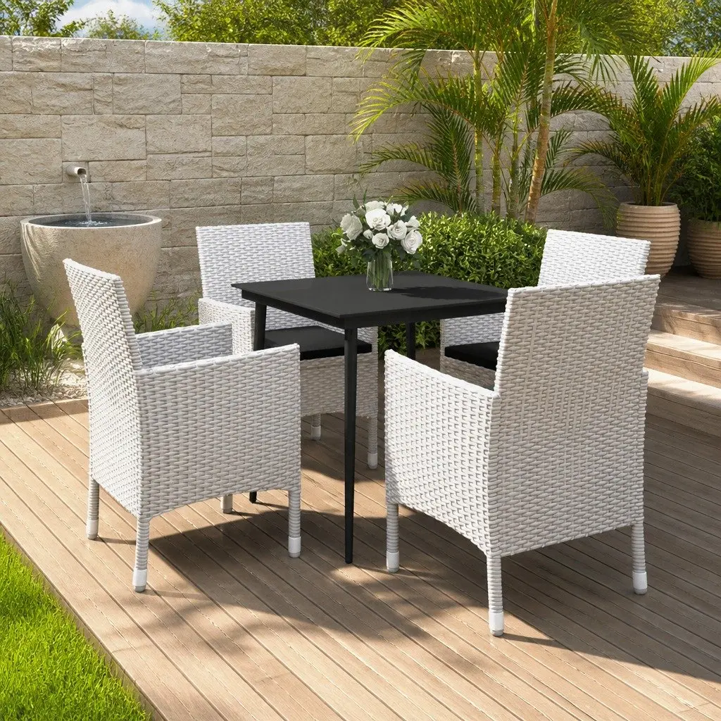 Garden Dining Set 5 Piece Outdoor Furniture PE Rattan Glass Table Cushioned