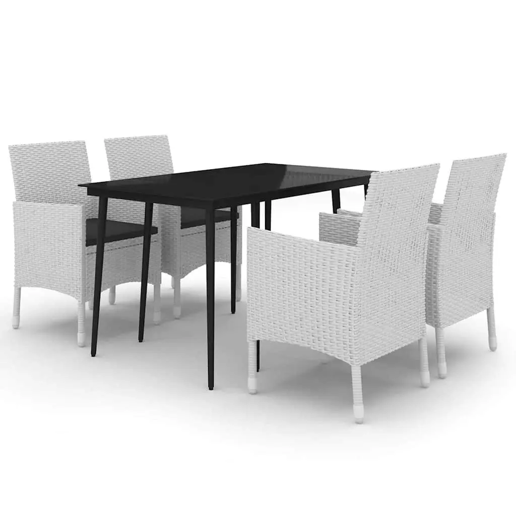 5 Piece Garden Dining Set Outdoor Dining PE Rattan White Chairs Table Glass