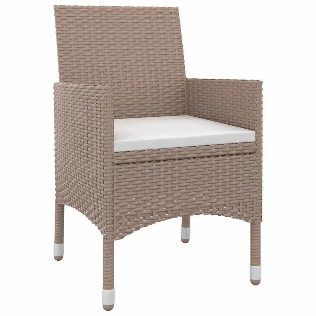 5 Piece Outdoor Dining Set Glass Table Beige Poly Rattan Chairs with Cushions