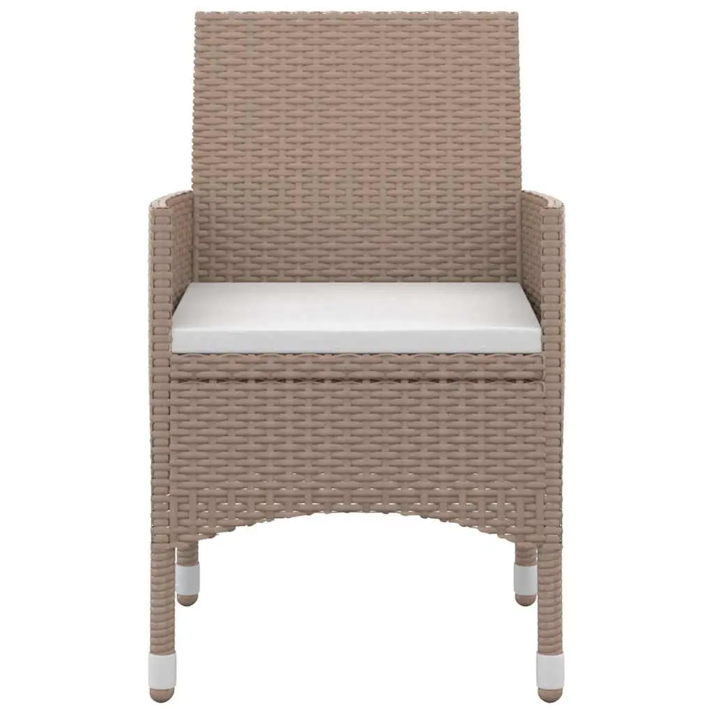 5 Piece Outdoor Dining Set Glass Table Beige Poly Rattan Chairs with Cushions