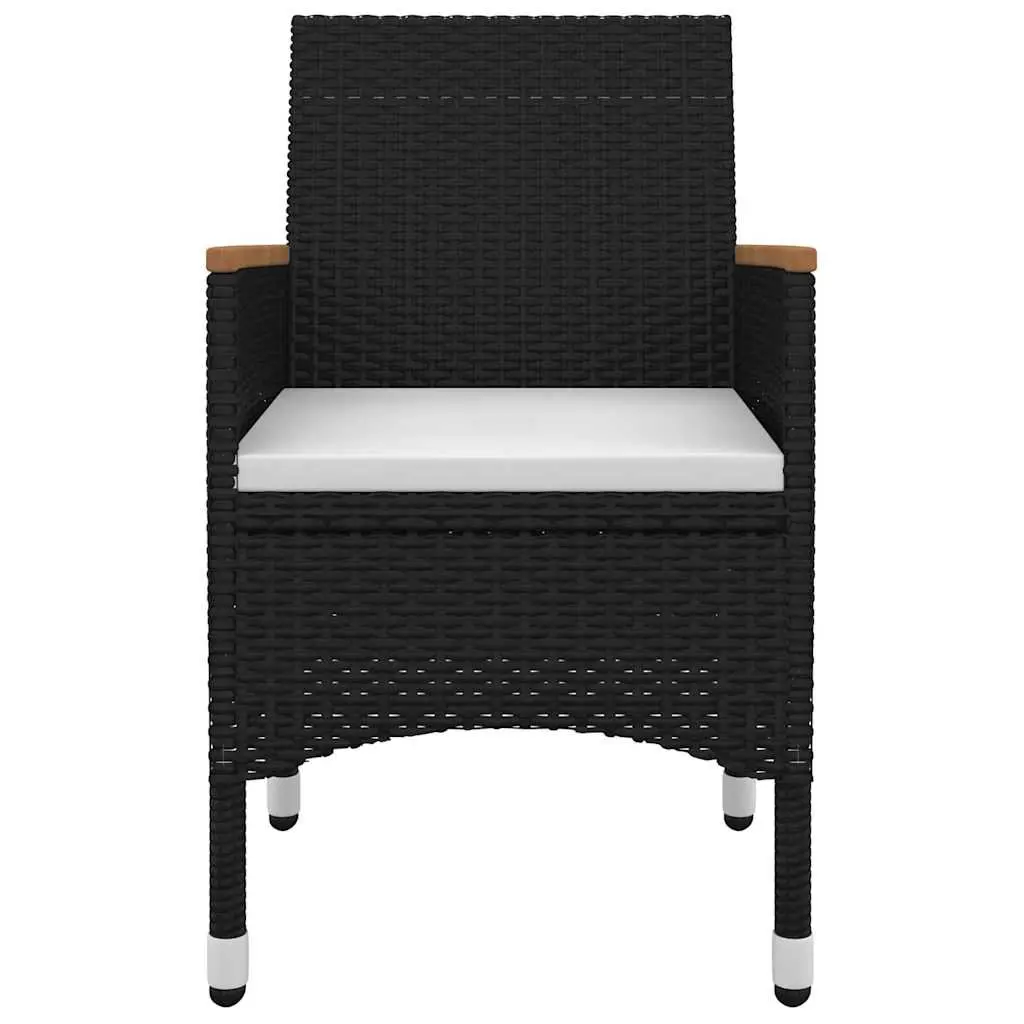 Outdoor Dining Set 3 Piece Black Garden Furniture Glass Table Poly Rattan Chairs