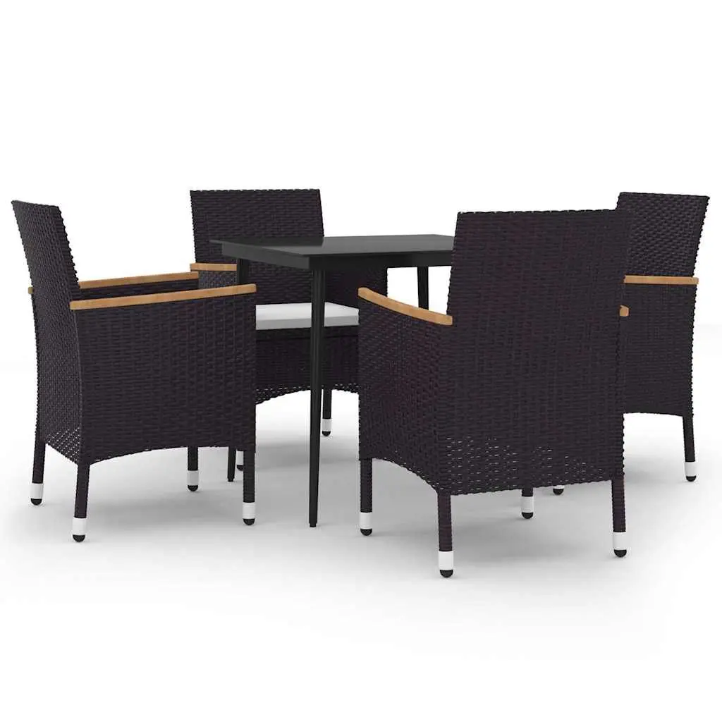 Garden Dining Set 5 Piece Outdoor Furniture Black Poly Rattan Glass Table Chairs