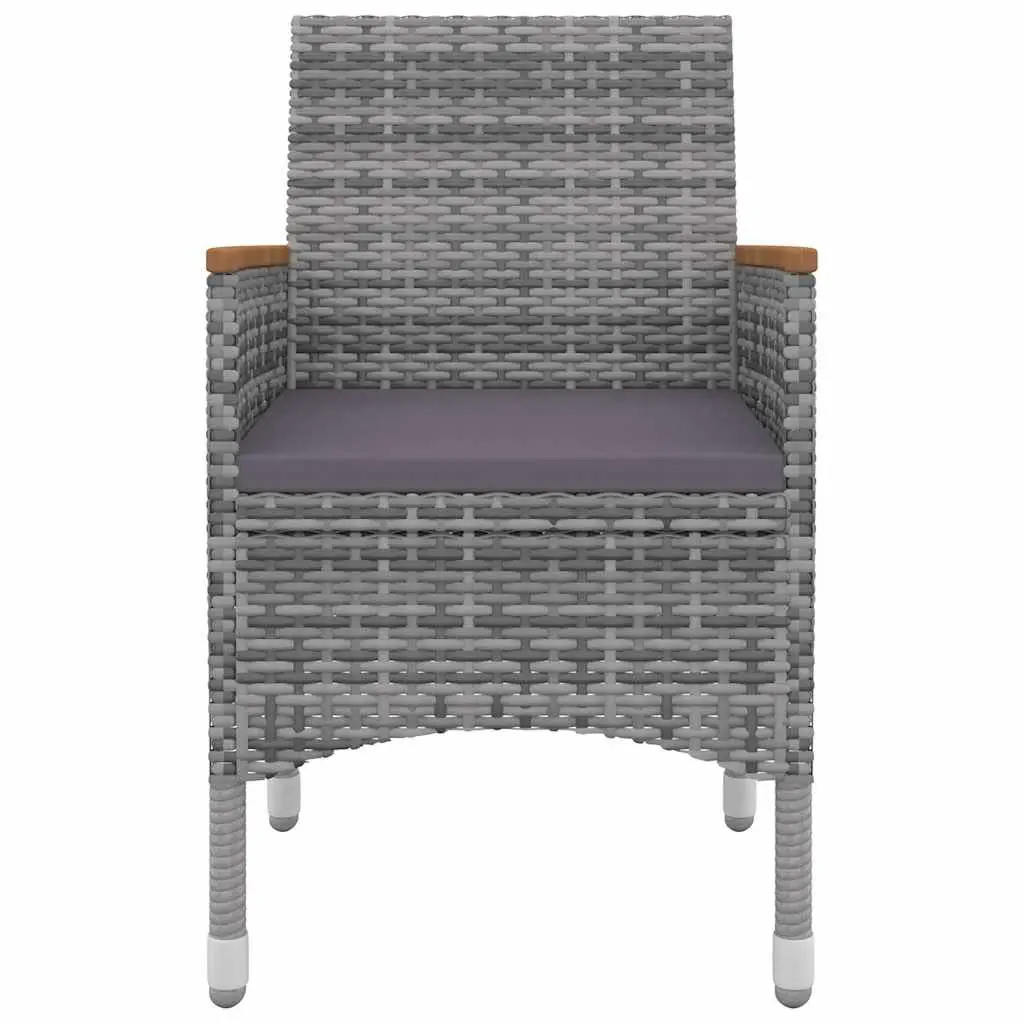 5 Piece Outdoor Dining Set Grey Poly Rattan Chairs Glass Table with Cushions